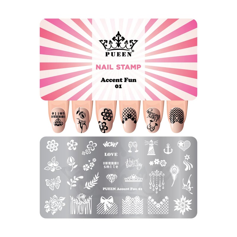 PUEEN Nail Art Stamping Plate  Accent Fun 01125x65mm Unique Nailart Polish Stamping Manicure Image Plates Accessories DIY Nails  BH000921