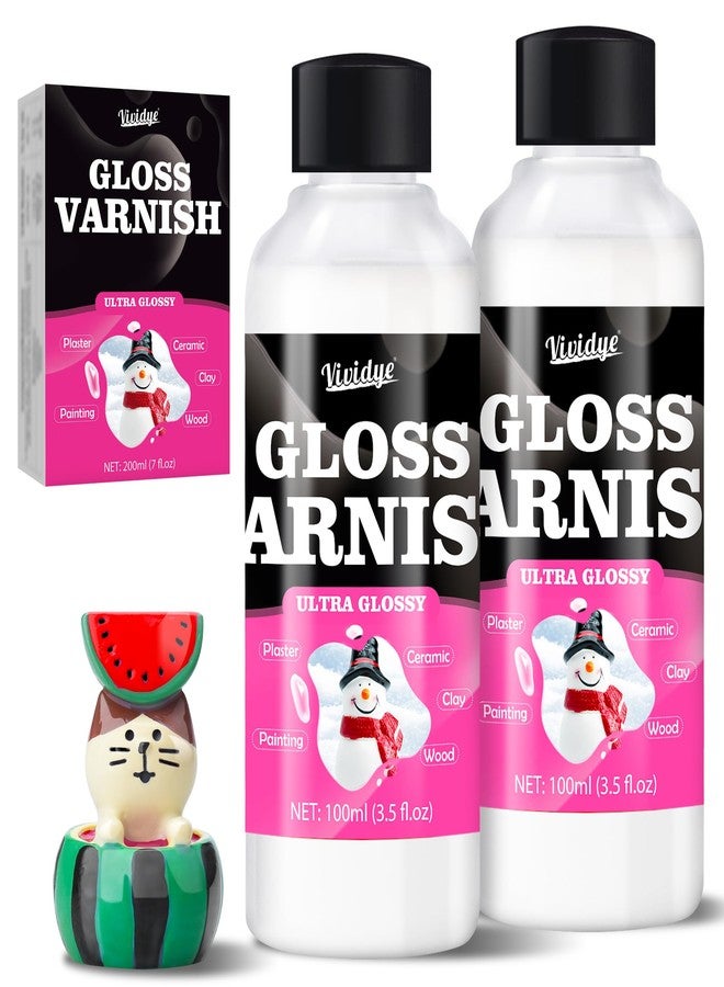Vividye Air Dry Clay Varnish, 200ml/7oz High Gloss Varnish, Ceramic Glaze, Clear Clay Sealant with Brushes for Craft Pottery, Acrylic Painting, Wood, Prevent Cracking Scratches Wear, Waterproof - Image 1