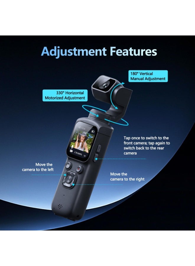 Makrystorm 4K 75MP Pocket Camera for Vlogging, DJI Pocket Alternative, Handheld Vlog Camera with 330° Rotating Lens, WiFi, Face Tracking, 1.72" Touch Screen, 128GB Card, Portable Pocket Camcorder for Travel & Daily Recording - Image 4