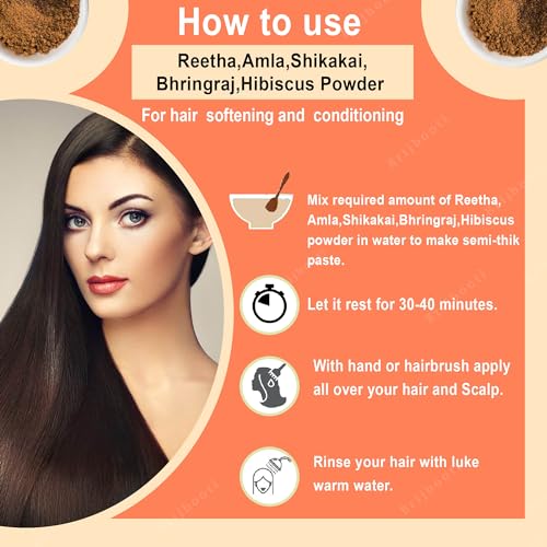 BrijBooti Reetha Amla Shikakai Bhringraj Hibiscus (Powder) for Hair 250 Gm (50 gram Each), natural - Image 3