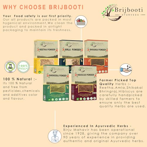 BrijBooti Reetha Amla Shikakai Bhringraj Hibiscus (Powder) for Hair 250 Gm (50 gram Each), natural - Image 5