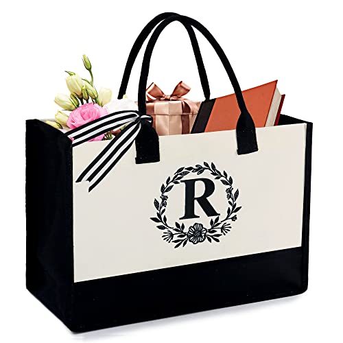 BeeGreen Personalized Canvas Tote Bag for Women Teacher Mom Coworkers Female Embroidery Gift Basket for Birthday Beach Wedding Large Initial Monogram Totes Unique Cute Cool R - Image 1