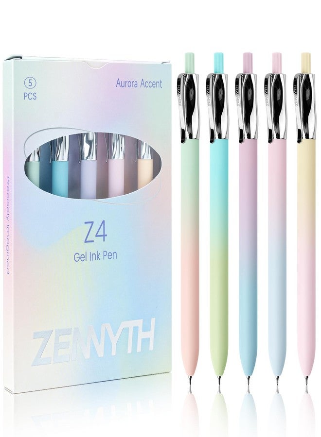 YOXMJDB 5 Pcs Gel Pens, 0.5mm Black Ink Fine Point Quick-Drying Retractable Pens with Metal Clip, Smooth Writing Pens for School & Office, Journaling & Note Taking (5 Pcs Z4 Aurora) - Image 1