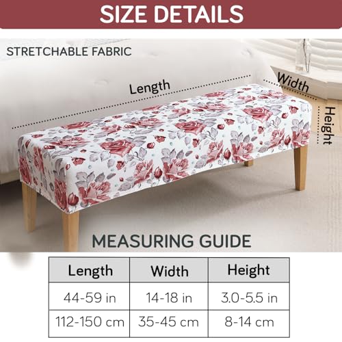 HOKIPO Premium Printed Velvet Stretchable Dining Bench Slipcover, Red Cottage Rose (AR-5798-D6) - Image 4