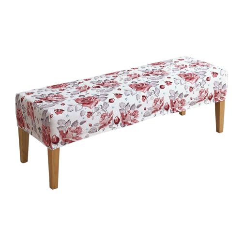 HOKIPO Premium Printed Velvet Stretchable Dining Bench Slipcover, Red Cottage Rose (AR-5798-D6) - Image 1