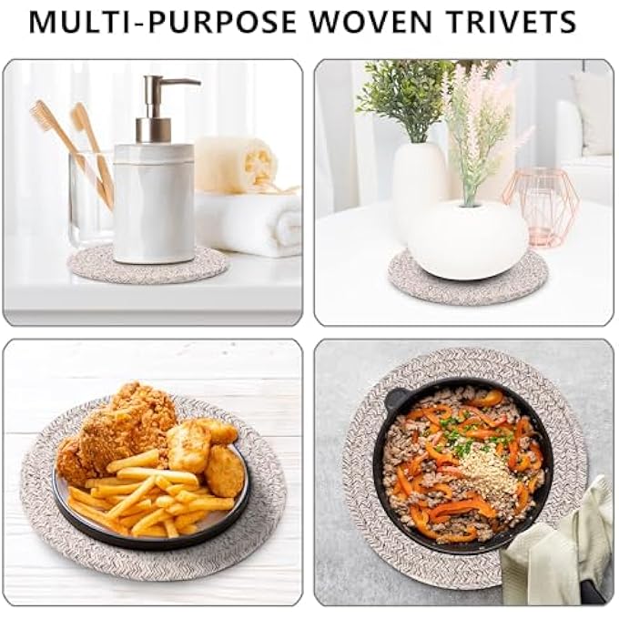 KASTWAVE Trivets For Hot Dishes Trivets For Hot Pots And Pans 7 Inchs Hot Pads 4 Pcs And Storage Basket For Countertops Pot Holders For Kitchen Cotton Table Protector Hot Mats Heat Resistant Brown - Image 5