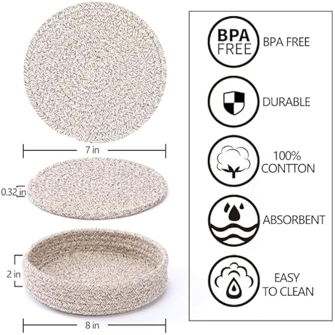 KASTWAVE Trivets For Hot Dishes Trivets For Hot Pots And Pans 7 Inchs Hot Pads 4 Pcs And Storage Basket For Countertops Pot Holders For Kitchen Cotton Table Protector Hot Mats Heat Resistant Brown - Image 2