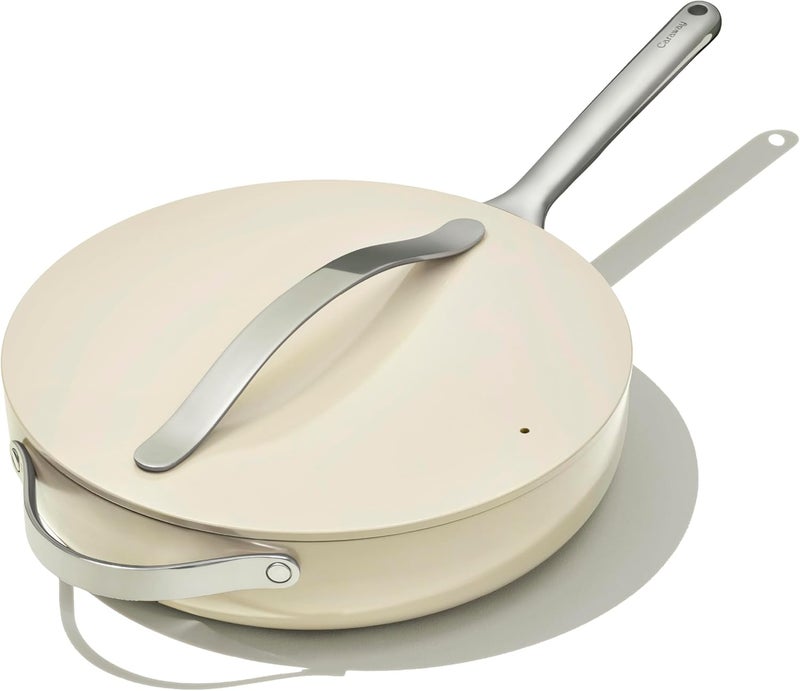 Caraway Nonstick Ceramic Saut Pan with Lid 45 qt 118  Non Toxic PTFE  PFOA Free  Oven Safe  Compatible with All Stovetops Gas Electric  Induction  Cream - Image 1