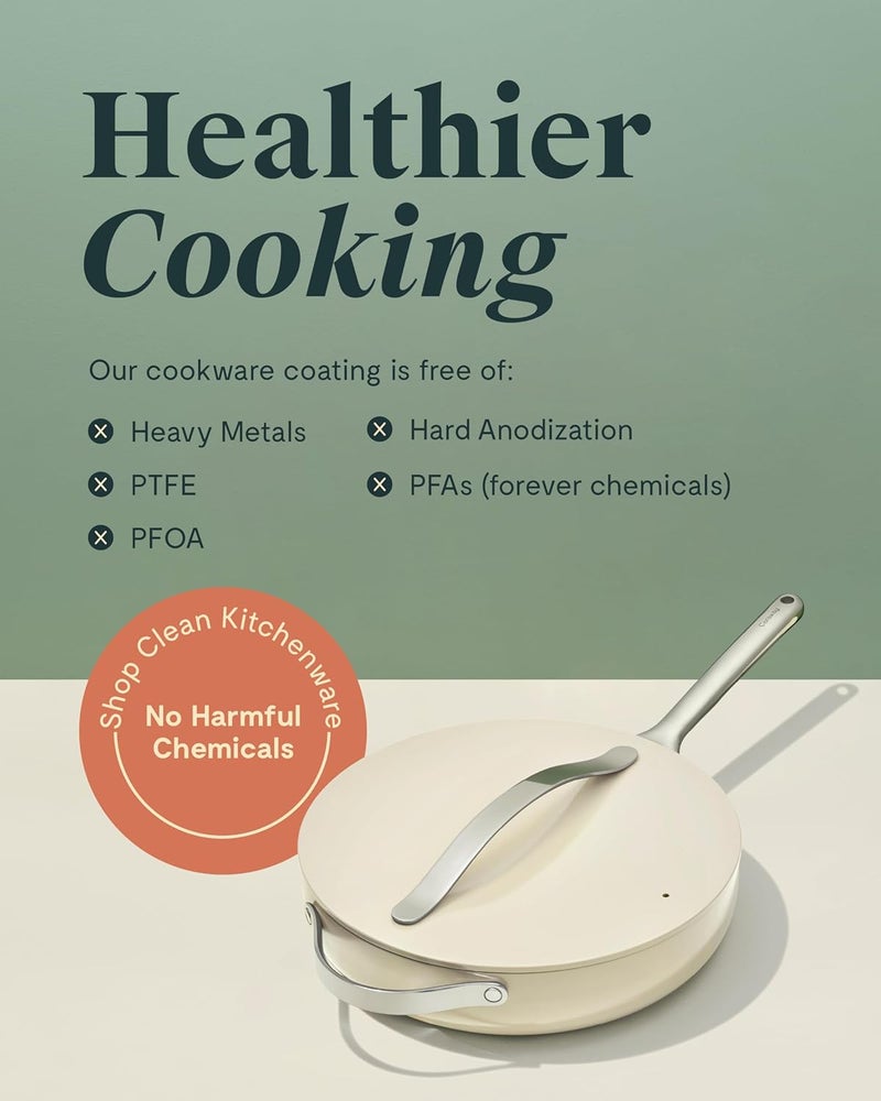Caraway Nonstick Ceramic Saut Pan with Lid 45 qt 118  Non Toxic PTFE  PFOA Free  Oven Safe  Compatible with All Stovetops Gas Electric  Induction  Cream - Image 5