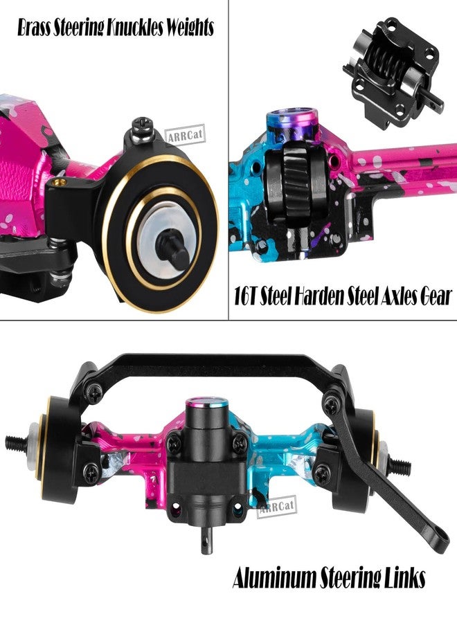 قطع غيار ترقية المحاور الأمامية والخلفية من ARRCat RC لسيارات شيفروليه K10 SCX30 بمقياس 1/30 / جيب رانجلر JLU 4X4 / فورد برونكو 4X4، AXI-2260T1 / AXI-2261T2 / AXI-2048T1، مع أوزان مفاصل التوجيه، بألوان متعددة (أزرق وردي). - Image 5