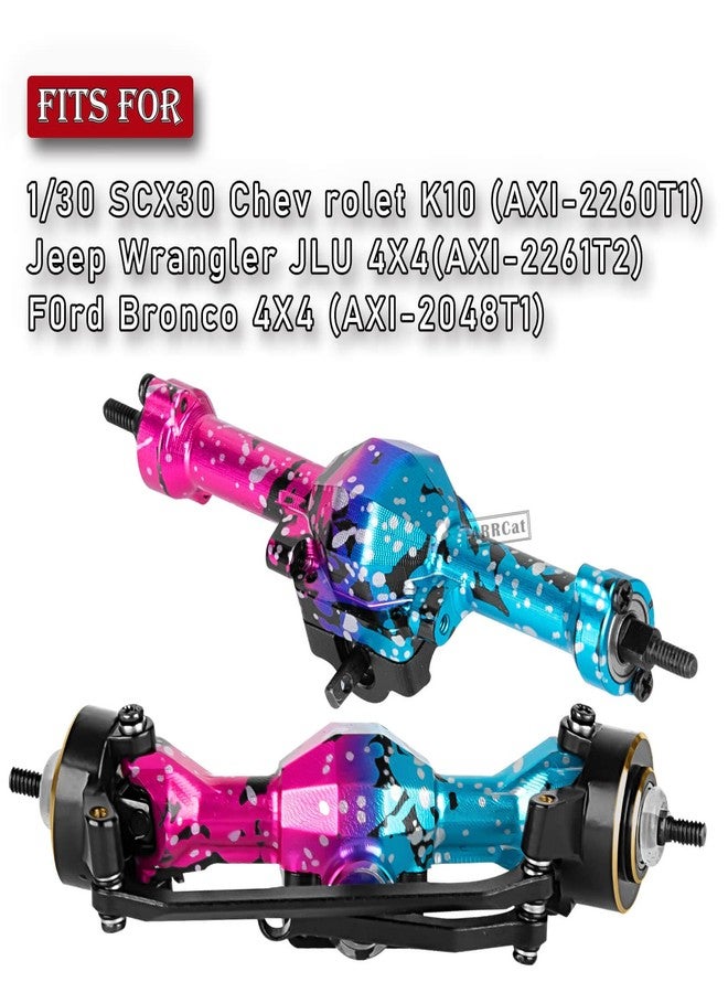 قطع غيار ترقية المحاور الأمامية والخلفية من ARRCat RC لسيارات شيفروليه K10 SCX30 بمقياس 1/30 / جيب رانجلر JLU 4X4 / فورد برونكو 4X4، AXI-2260T1 / AXI-2261T2 / AXI-2048T1، مع أوزان مفاصل التوجيه، بألوان متعددة (أزرق وردي). - Image 2