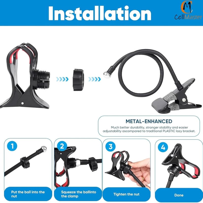 CELLMASTER Metal 360 Degree Flexible Portable Foldable -Lazy Stand Bracket Cell Phone Holder/Gooseneck Long Arm Clip Mobile Stand for Table Mobile Stand for Bed Office - Image 5