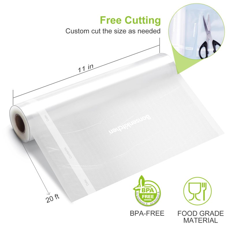 Bonsenkitchen Vacuum Sealer Bags, 11" x 20' Rolls 2 Pack for Food Storage Saver, Bpa Free, Heavy Duty, Commercial Grade Textured Food Roll, Customized Size Bag for Sous Vide Cooking, VB3207 - Image 3