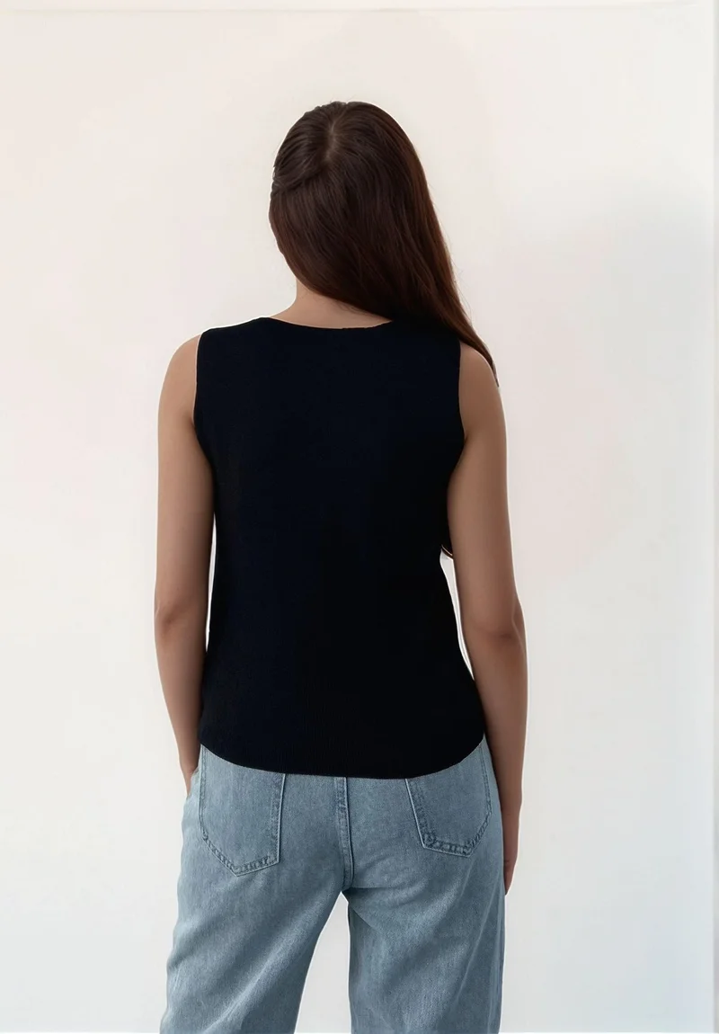 Outzidr Black Black Tank Top with Embroidery Detailing for Women | Best Price UAE