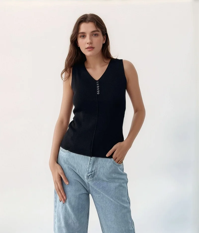 Outzidr Black Black Tank Top with Embroidery Detailing for Women | Best Price UAE