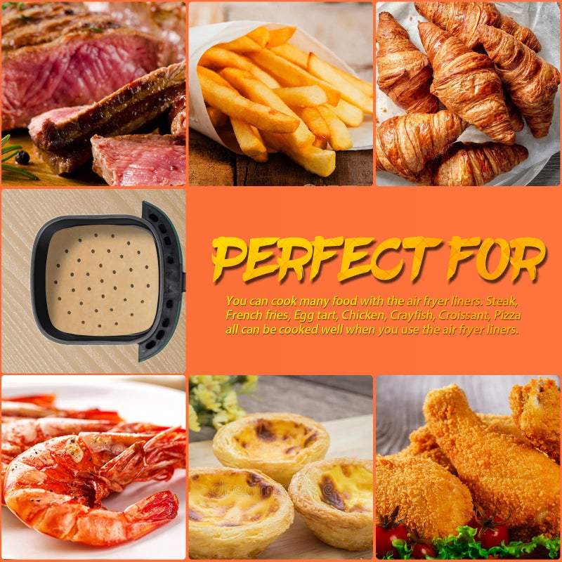 Numola 100 Pcs Air Fryer Liners Disposable Parchment Paper, 9 Inch Perforated Airfryer Sheets for Baking, Square Non-Stick Steamer Liner for Oven, Microwave, Steaming Basket - Image 4
