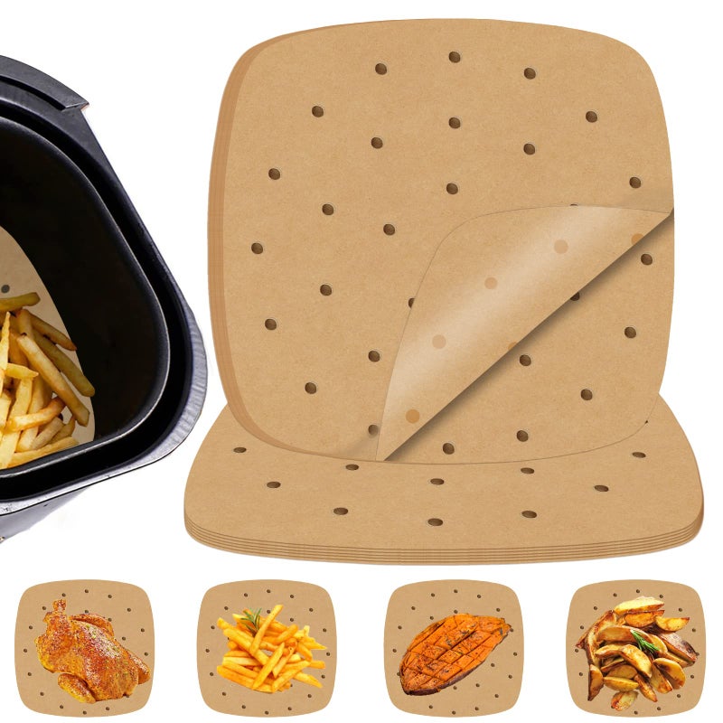 Numola 100 Pcs Air Fryer Liners Disposable Parchment Paper, 9 Inch Perforated Airfryer Sheets for Baking, Square Non-Stick Steamer Liner for Oven, Microwave, Steaming Basket - Image 1