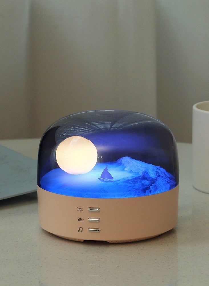 Bukela Elegant Moon Sea and Snow Mountain LED Night Light Music Speaker Lamp USB Type-C Rechargeable, Brightness Adjustable, Two Mode can be Switched, Ideal Bedroom Mood Light and Gift - Image 1