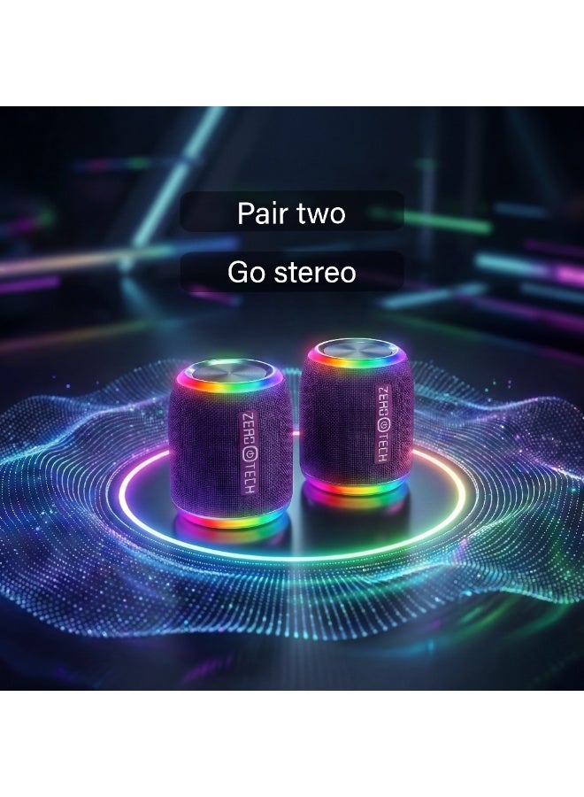 ZEROTECH Zero Tech Portable Bluetooth Speaker,  RGB Ambient Light with 6 Modes, IPX5 Waterproof, TWS Stereo, Multiple Input Modes, Built-in Microphone - Image 2
