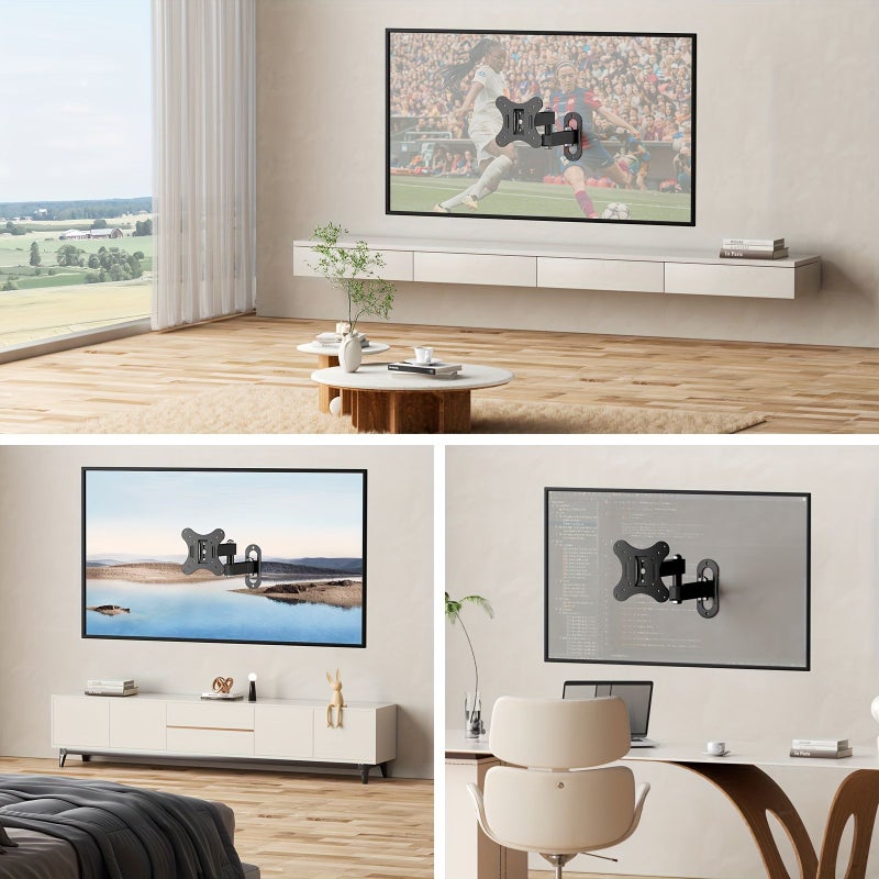 Wall Mounted TV Bracket Black Cold Rolled Steel Adjustable 15 Degree Tilt 180 Degree Rotation for 14 to 27 Inch LED LCD Flat Screen TVs and Computer Monitors Maximum Hole Distance 100x100mm Weight Capacity 2kg - Image 4