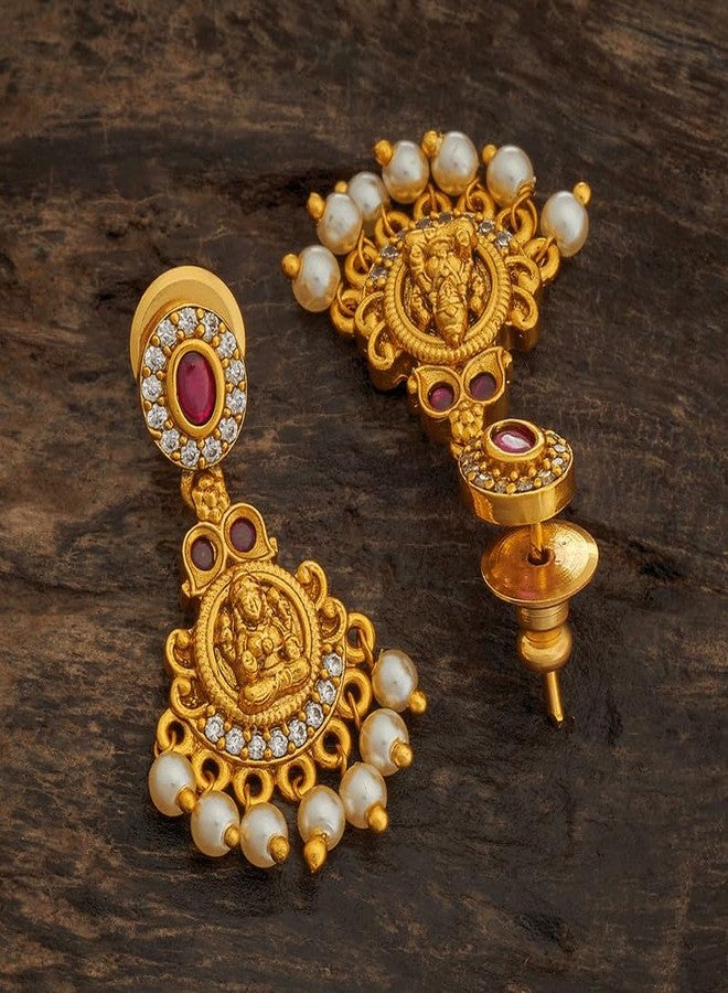 Kushal's Fashion Jewellery Ruby Gold Plated Ethnic Antique Earring - 418319 - Image 4