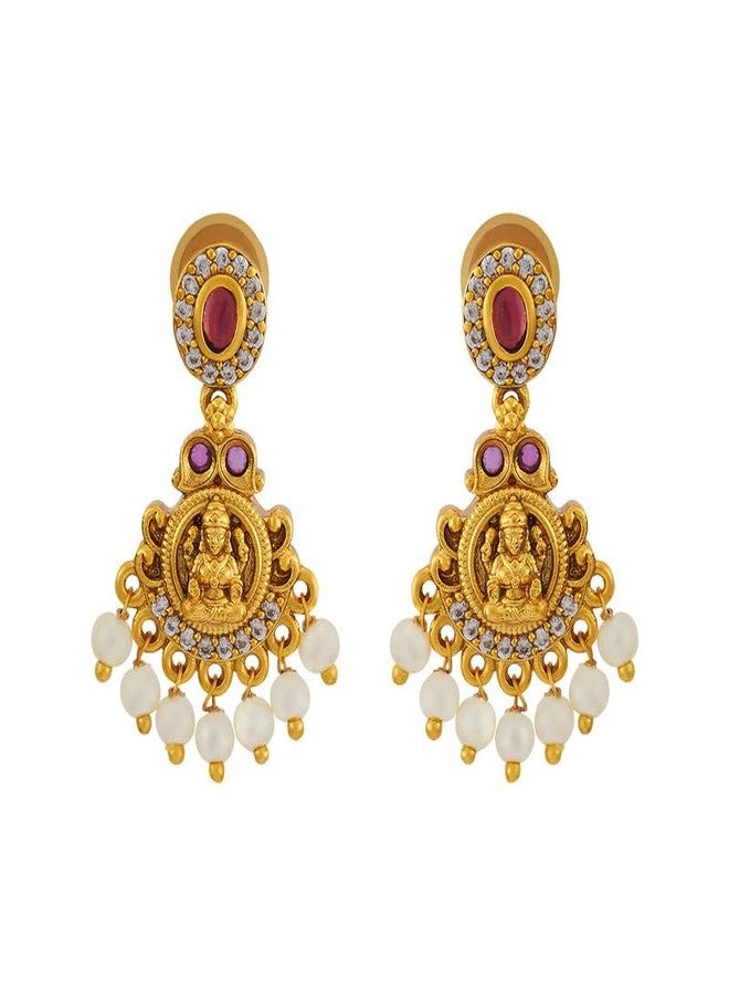 Kushal's Fashion Jewellery Ruby Gold Plated Ethnic Antique Earring - 418319 - Image 2