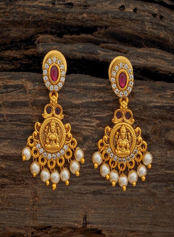 Kushal's Fashion Jewellery Ruby Gold Plated Ethnic Antique Earring - 418319 - Image 3