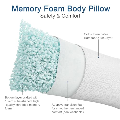 Rainmr Extra Long Body Pillow Memory Foam 180x50cm – Firm King Size Body Pillows for Adults – with Cooling Cover 21 x 72 inches - Image 3
