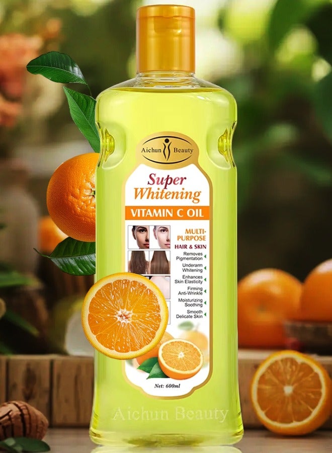 Aichun beauty 600ML Super Whitening Vitamin C Oil Multi Purpose Hair and Skin Vitamin C Oil Underarm Thigh Body Skin Whitening Remove Pigmentation Firming Moisturizing Smooth Skincare Essential Oil For Women and Men - Image 1