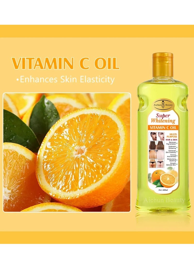 Aichun beauty 600ML Super Whitening Vitamin C Oil Multi Purpose Hair and Skin Vitamin C Oil Underarm Thigh Body Skin Whitening Remove Pigmentation Firming Moisturizing Smooth Skincare Essential Oil For Women and Men - Image 2