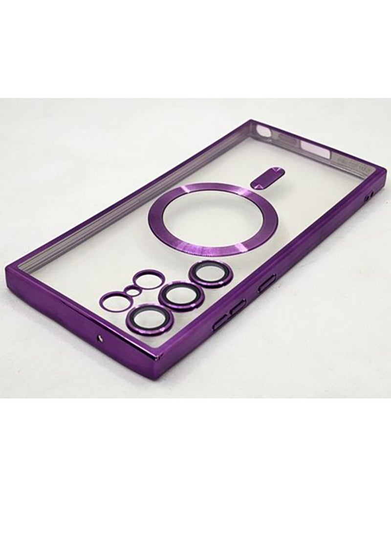 Samsung Galaxy S23 Ultra MagSafe Case With Colored Sides & Camera Protection -Clear / Dark Purple  - Image 1