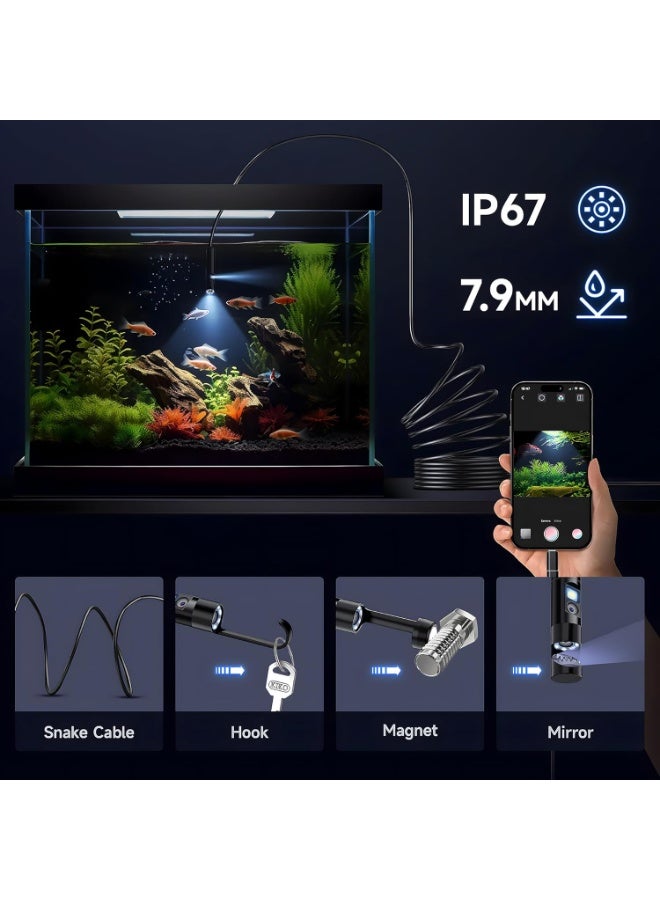 [Dual-Lens] Endoscope Camera with Light, 1920P HD Borescope with 8+1 Adjustable LED Lights, IP67 Waterproof 16.5FT Semi-Rigid Snake Cord Inspection Camera for iPhone, iPad and Android - Image 5