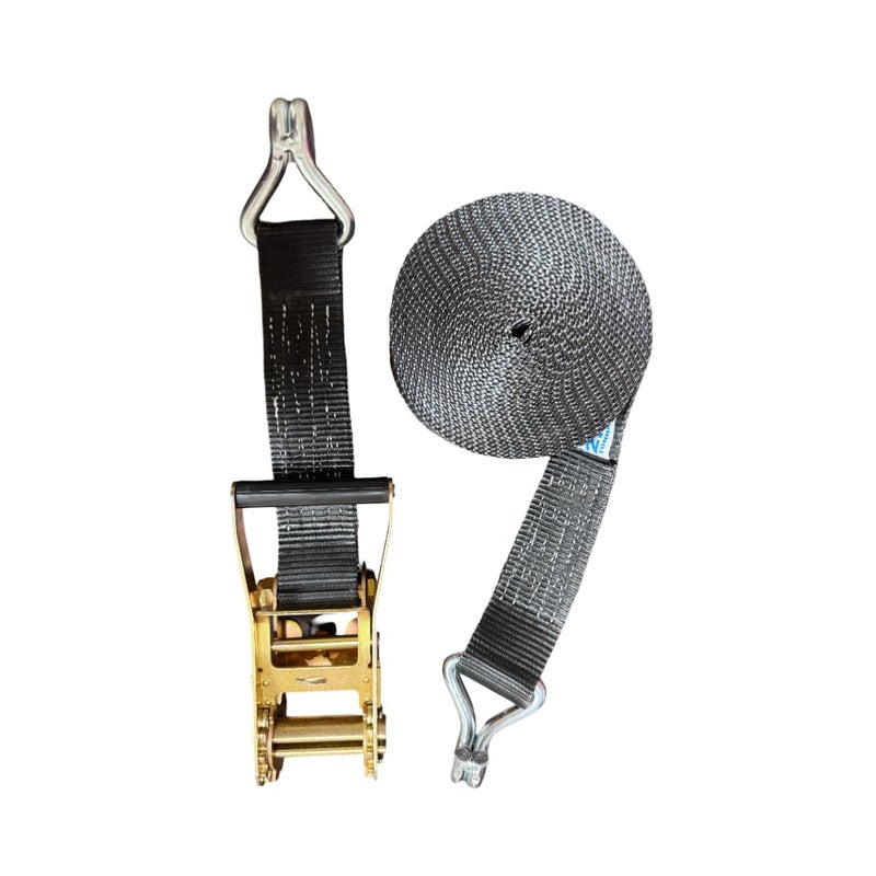 GTCFI Premium Heavy Duty Ratchet Lashing Polyester Belt 50mm x 8Mtrs BS 5000 Kgs Double J Hooks Luggage Strap Webbing Black Colour Export Quality
