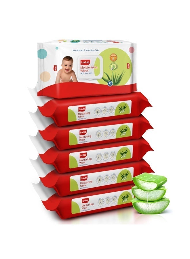 LuvLap Moisturising Wet Wipes with Lid For Baby Skin, Enriched with Aloe Vera, Vitamin E &Chamomile Extract, pH Balanced, Dermatologically Safe, Paraben & Sulphate Free, 72 Wipes, pack of6 - Image 1