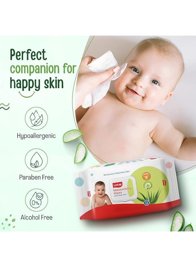 LuvLap Moisturising Wet Wipes with Lid For Baby Skin, Enriched with Aloe Vera, Vitamin E &Chamomile Extract, pH Balanced, Dermatologically Safe, Paraben & Sulphate Free, 72 Wipes, pack of6 - Image 2