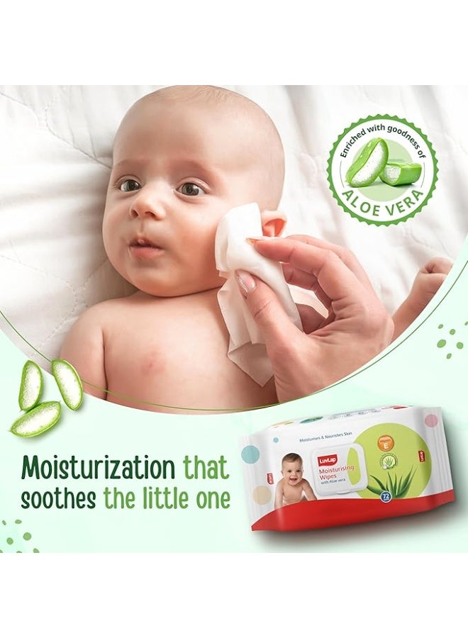 LuvLap Moisturising Wet Wipes with Lid For Baby Skin, Enriched with Aloe Vera, Vitamin E &Chamomile Extract, pH Balanced, Dermatologically Safe, Paraben & Sulphate Free, 72 Wipes, pack of6 - Image 4