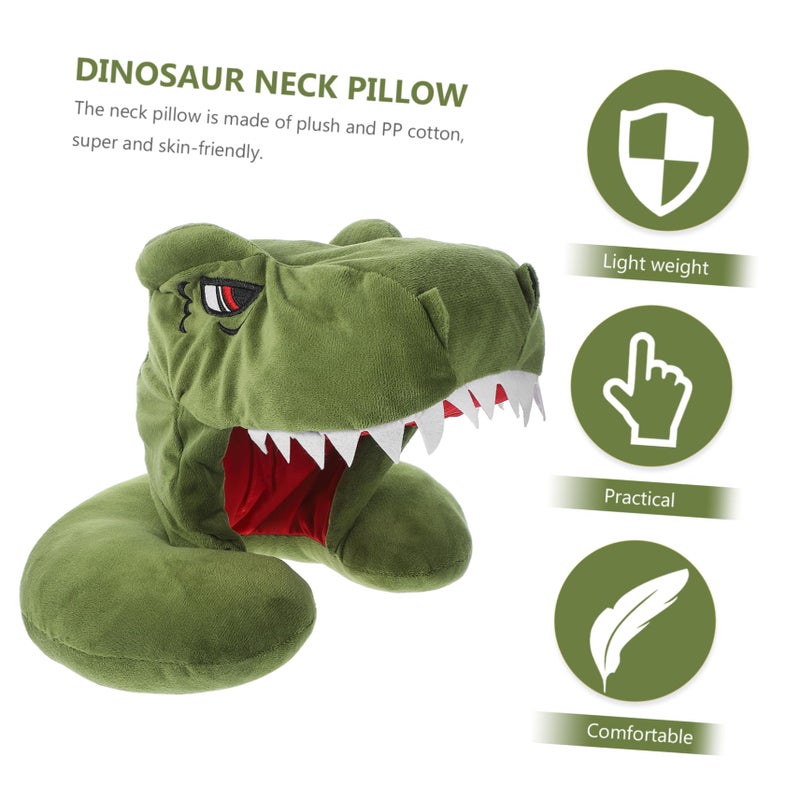 Dinosaur Hooded Plush Travel Neck Pillow Soft Support for Airplane Car Train - Image 5