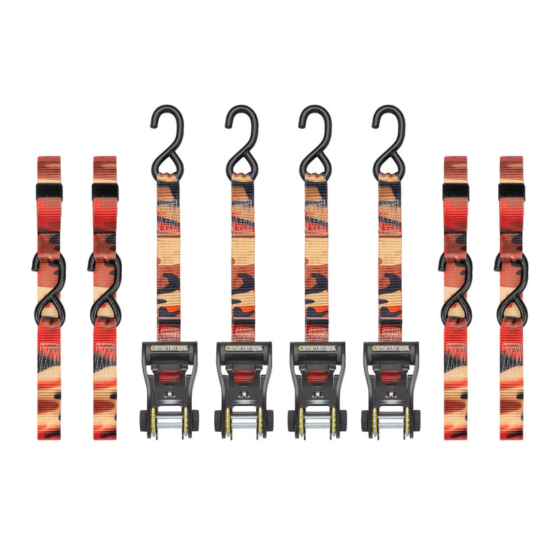 أحزمة ربط SMARTSTRAPS 14 CamoX 4 عبوة 3000 رطل قوة كسر 1000 رطل حمولة عمل آمنة حبال ربط من الدرجة الممتازة للأحمال الثقيلة برتقالي تمويه