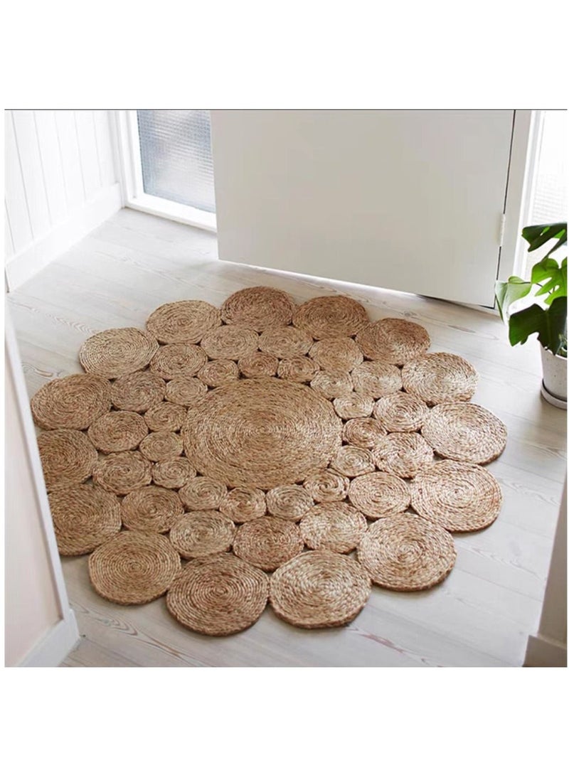 LINGWEI Jute Rug Carpet Round Shape For Home Living room Bedroom Kitchen Beige 100x100cm  - Image 5