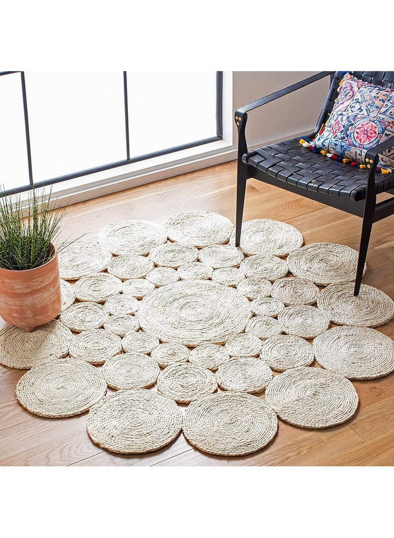 LINGWEI Jute Rug Carpet Round Shape For Home Living room Bedroom Kitchen Beige 100x100cm  - Image 3