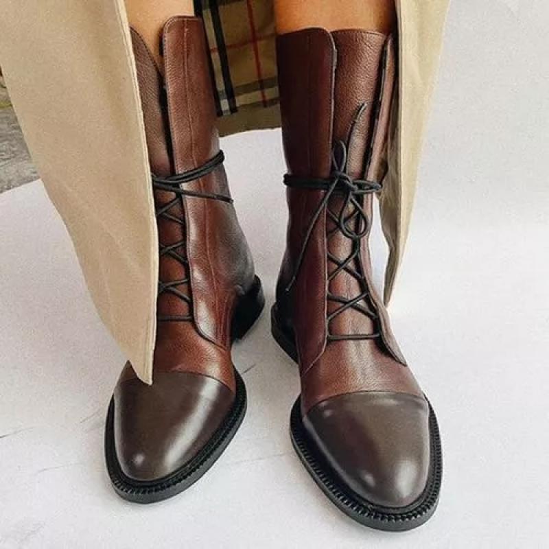Large Size Women'S Boots Martin Mid-Calf Slim Boots Women'S Black Motorcycle Chunky Heel Size 43 Fashion - Image 5