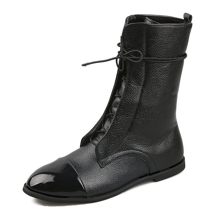 Large Size Women'S Boots Martin Mid-Calf Slim Boots Women'S Black Motorcycle Chunky Heel Size 43 Fashion - Image 1
