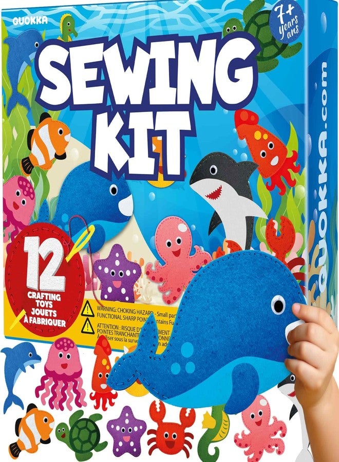 QUOKKA Kids Crafts Ages 4-8, DIY Beginner Needle and Thread Kit - 12 Sea Animals Sewing Kit Basic - Fun Arts Crafts for Kids Ages 6-8 Girls Boys - Plastic Needles, Scissors - 6+ Year Old Girl Gifts - Image 1
