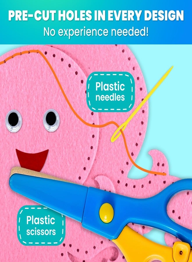 QUOKKA Kids Crafts Ages 4-8, DIY Beginner Needle and Thread Kit - 12 Sea Animals Sewing Kit Basic - Fun Arts Crafts for Kids Ages 6-8 Girls Boys - Plastic Needles, Scissors - 6+ Year Old Girl Gifts - Image 4