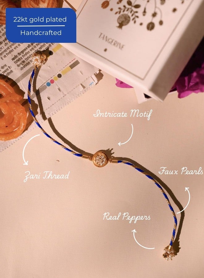 Tangerine 22k gold plated Vina Rakhi | Music-Inspired Rakhi with Veena Motif | Artistic Raksha Bandhan Thread - Image 2