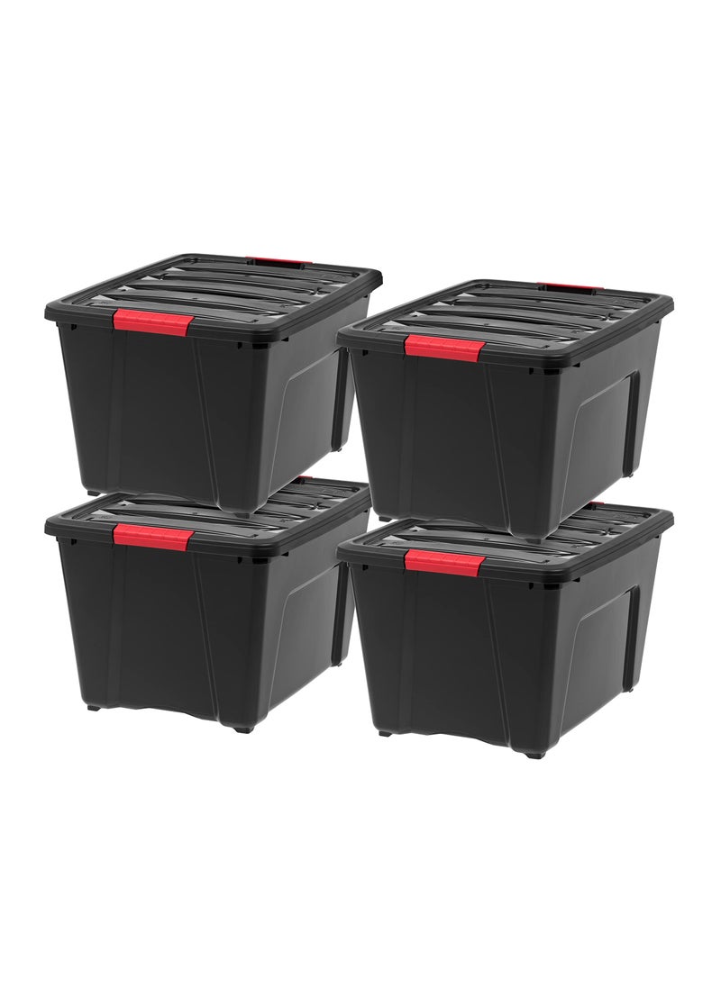 IRIS IRIS USA 54 Qt Stackable Plastic Storage Bins with Lids 4 Pack  BPAFree Made in USA  Garage Organizing Solution Latches Durable Nestable Containers Secure Pull Handle  Black 