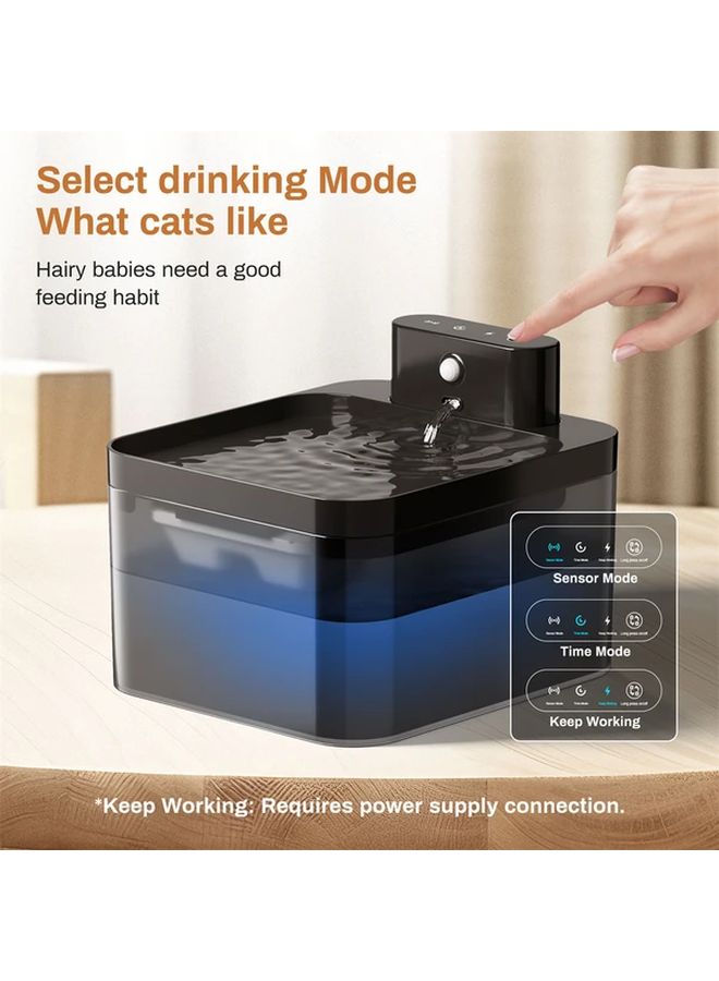Black Square Automatic Wireless Water Dispenser For Cats And Dogs Rechargeable Pet Drinking Fountain With Sensor IPX8 USB Battery Powered - Image 4