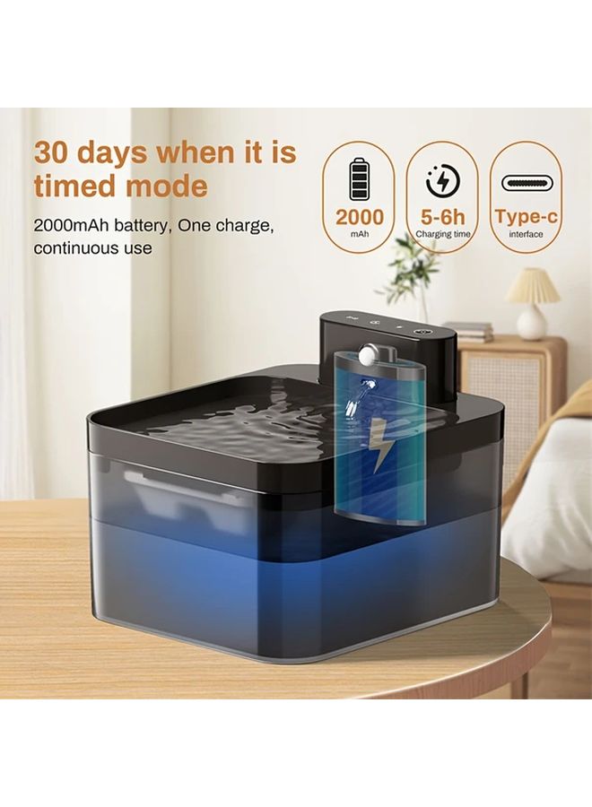 Black Square Automatic Wireless Water Dispenser For Cats And Dogs Rechargeable Pet Drinking Fountain With Sensor IPX8 USB Battery Powered - Image 5