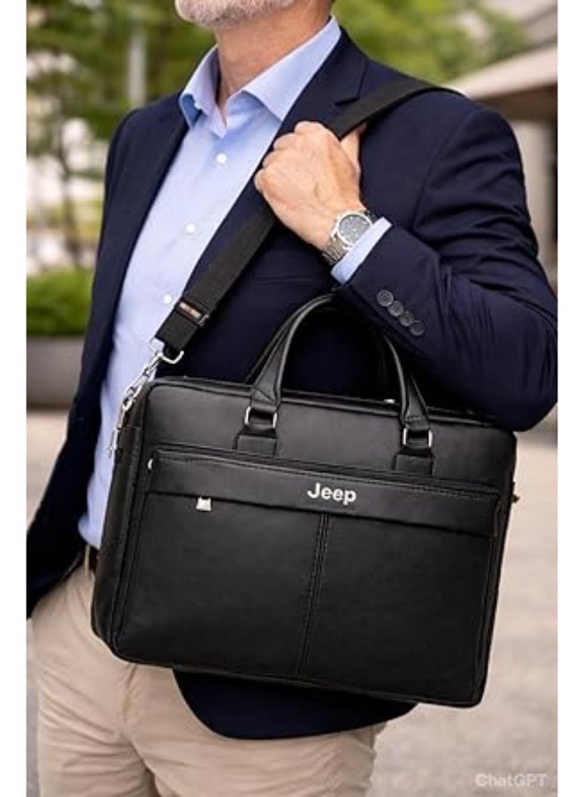 جيب حقيبة لابتوب جلدية للرجال، حقيبة كتف للعمل والجامعة - Image 3