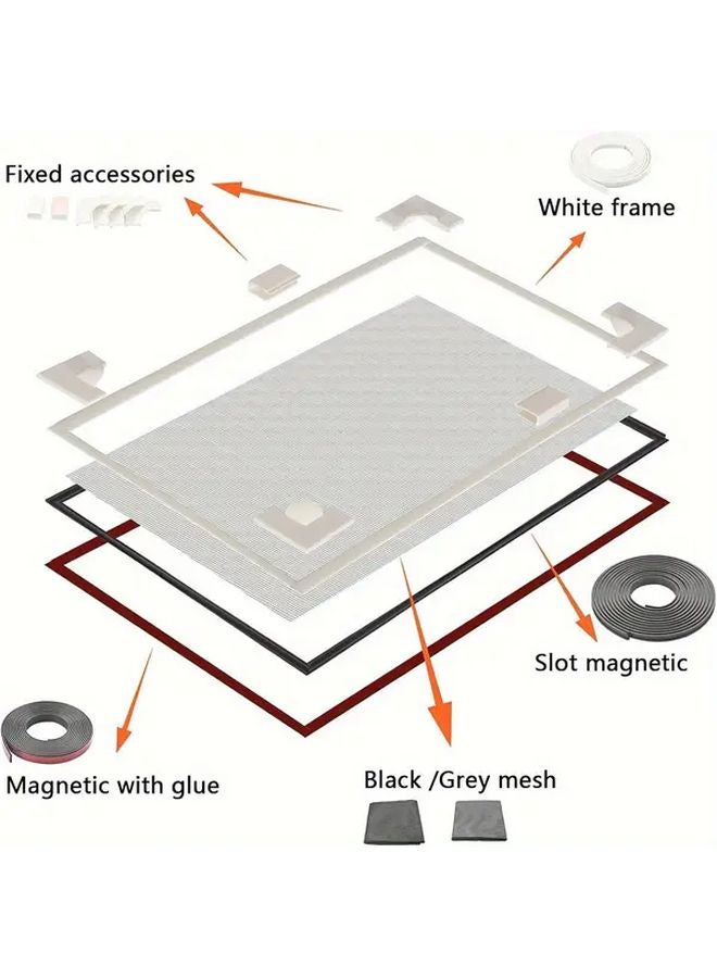 White Frame Gray Grid Adjustable Magnetic Window Screen 65x125cm For Ventilation - Image 3